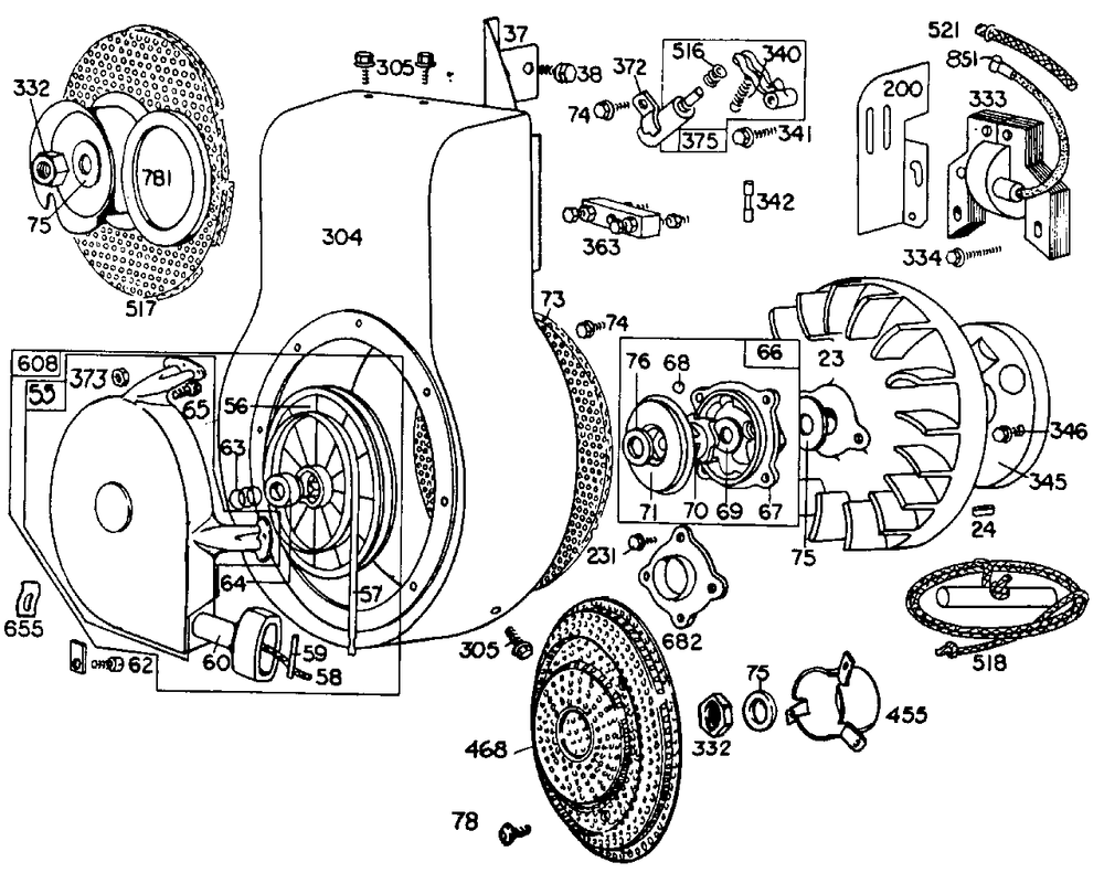 Blower Hsg,flywheels,screen Diagram and Parts List for 190407-0828-XX  Briggs and Stratton Engine